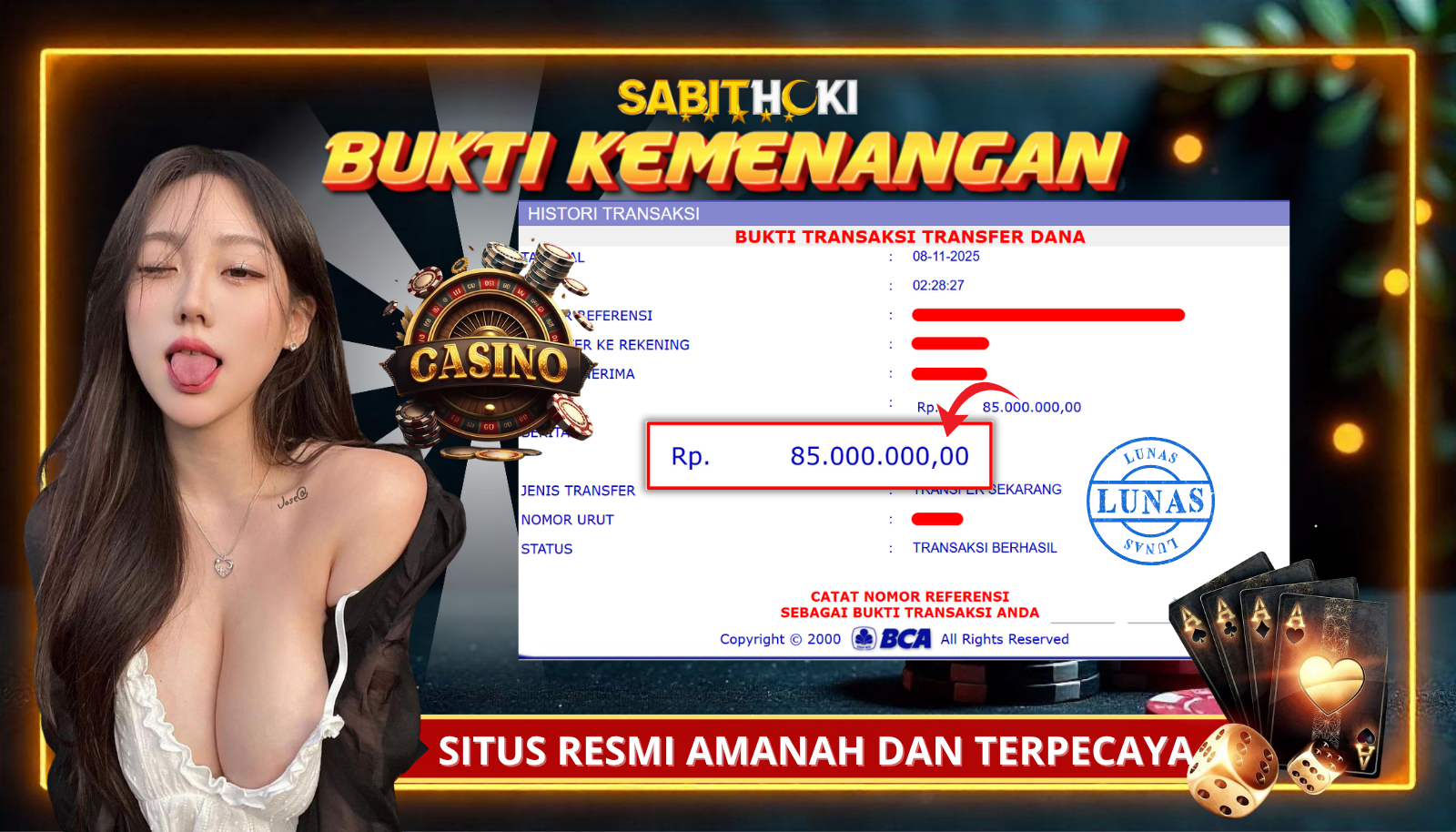 SELAMAT KEPADA MEMBER SETIA SABITHOKI YANG BERHASIL JACKPOT DI PERMAINAN SEXY BACARAT